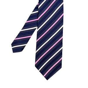 Bugatchi Navy Pink Striped Necktie Mens OS Silk Made in Italy Business Formal